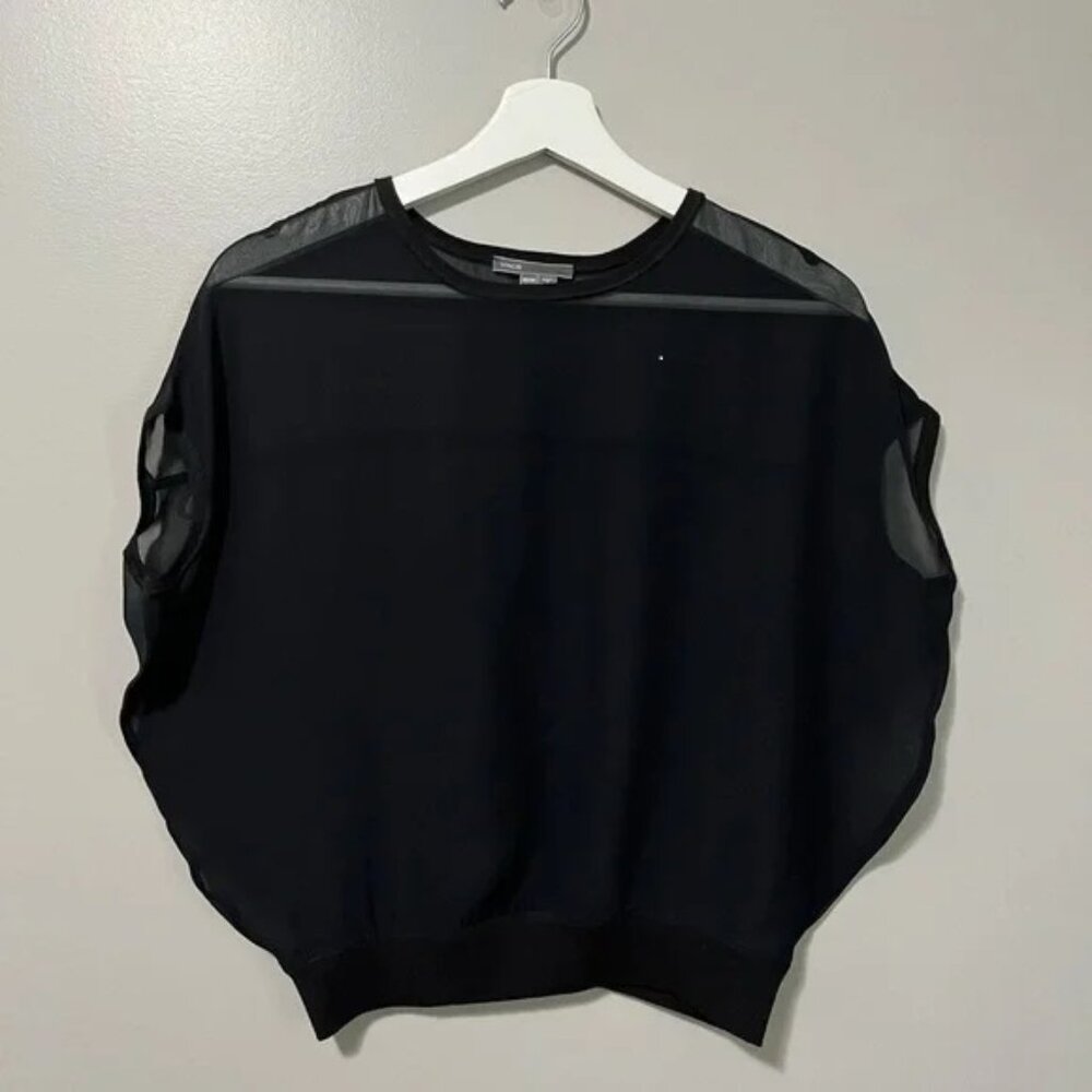 Vince Crewneck Sheer Crop Pullover Top